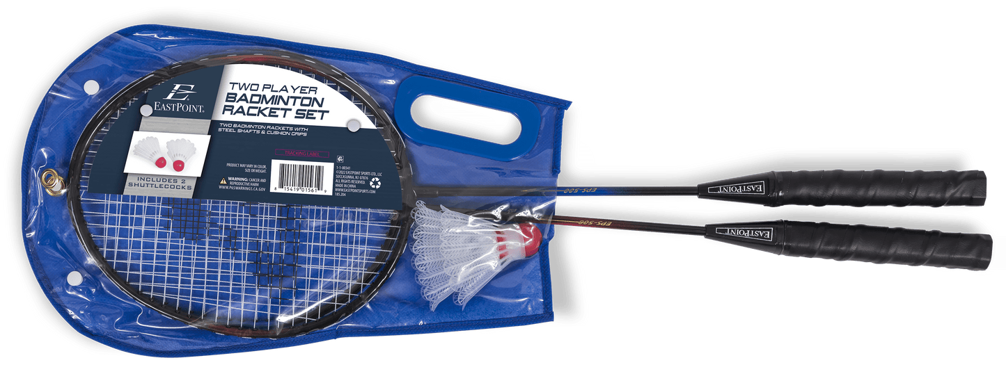 2 Player Badminton Racket Set; 2 Rackets with Steel Shafts, 2 Shuttlecock Birdies