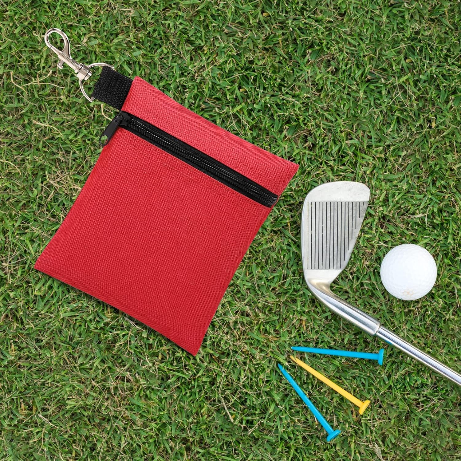 Golf Tee Pouch, 5.62 X 6.87 Inch Professional Zipper Golf Tee/Ball Pouch Bag with Metal Lobster Claw Clip