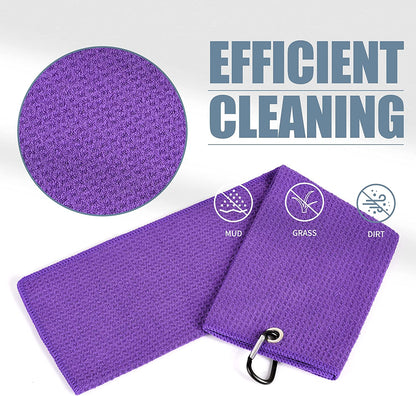 Tri-Fold Golf Towel | Premium Microfiber Fabric | Waffle Pattern | with Heavy Duty Carabiner Clip | Purple Golf Towel for Men and Women | 16”X21” (Purple)