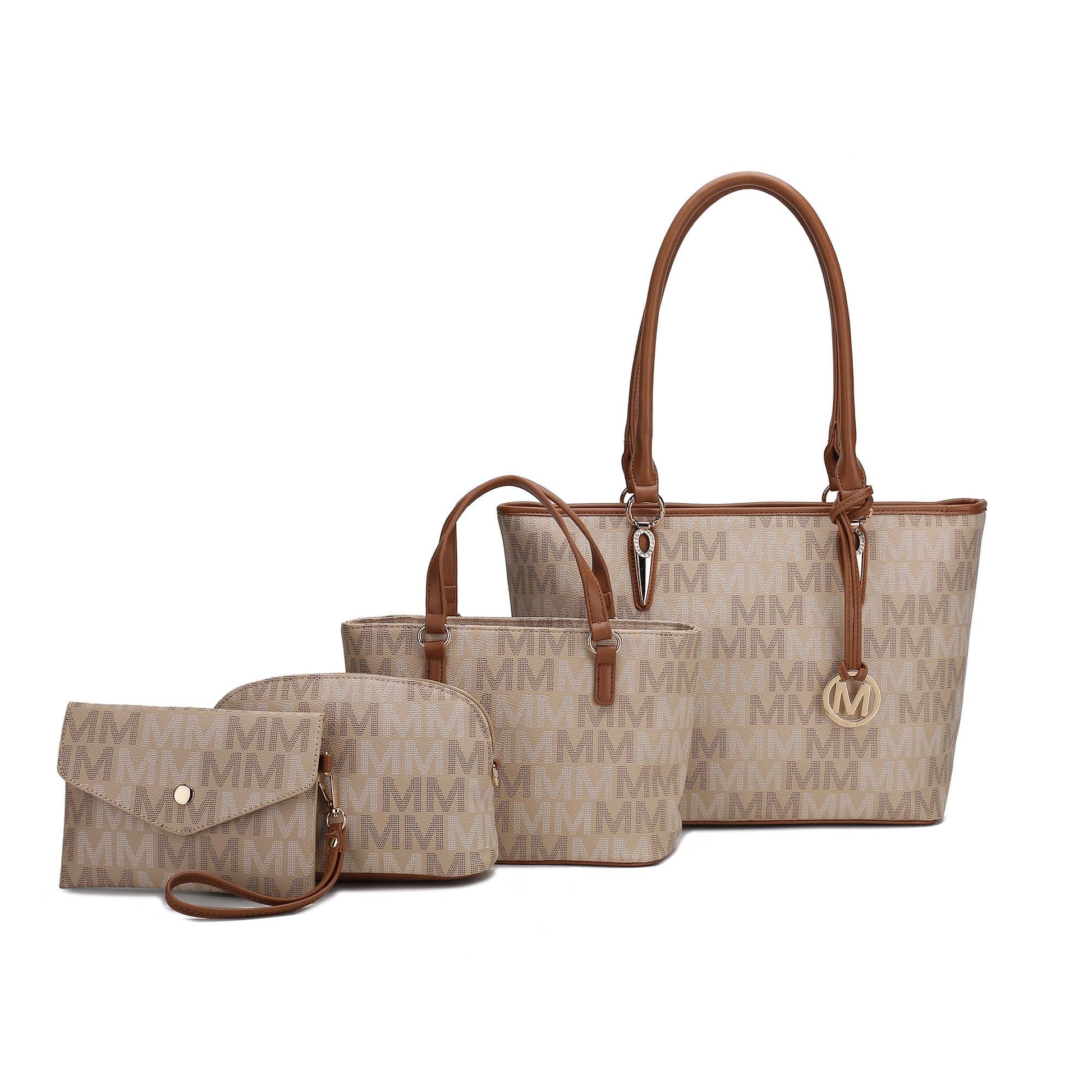 Alexy Women'S Tote Bag, Small Tote Bag, Pouch Purse & Wristlet Wallet Bag 4 Pcs Handbag Set by Mia K - Beige