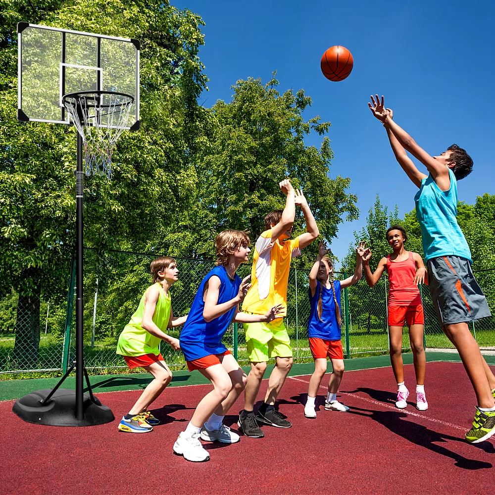 Portable Basketball Hoop System Stand Height Adjustable 7.5Ft - 9.2Ft 32 Inch Backboard Wheels for Youth Adults Indoor Outdoor
