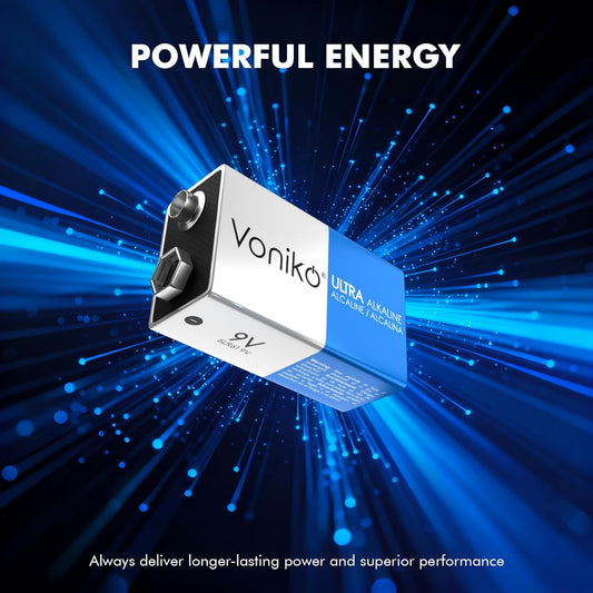 9V Batteries - Alkaline 9V Battery 4 Pack - Ultra Long Lasting with a 7 - Year Shelf Life
