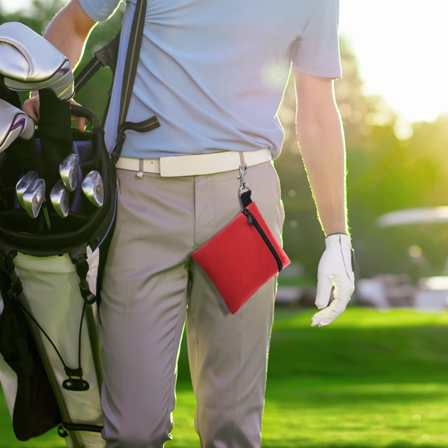 Golf Tee Pouch, 5.62 X 6.87 Inch Professional Zipper Golf Tee/Ball Pouch Bag with Metal Lobster Claw Clip