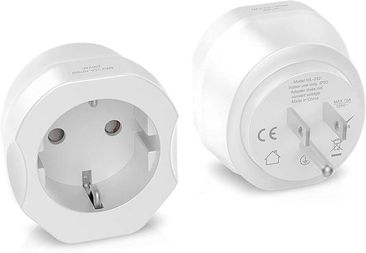 1 Pack European to US Plug Adapter,  EU to US Adapter, Europe to USA Travel Converter for Most of EU Spain France Type C E F Plugs to America
